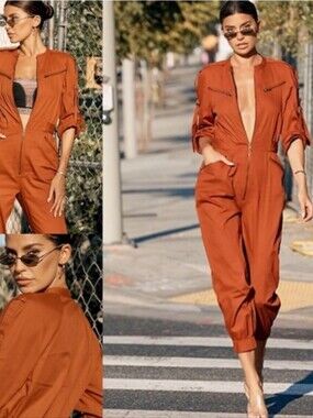INSPR-D By NICOLE WILLIAMS Zip Front Jumpsuit TERRA COTTA/Burnt ORANGE SIZE XS